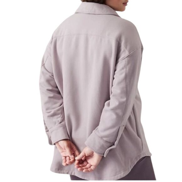 Athleta Plus Size Retroplush Shirt Jacket Tinsel Purple 3X NWOT - Picture 2 of 9